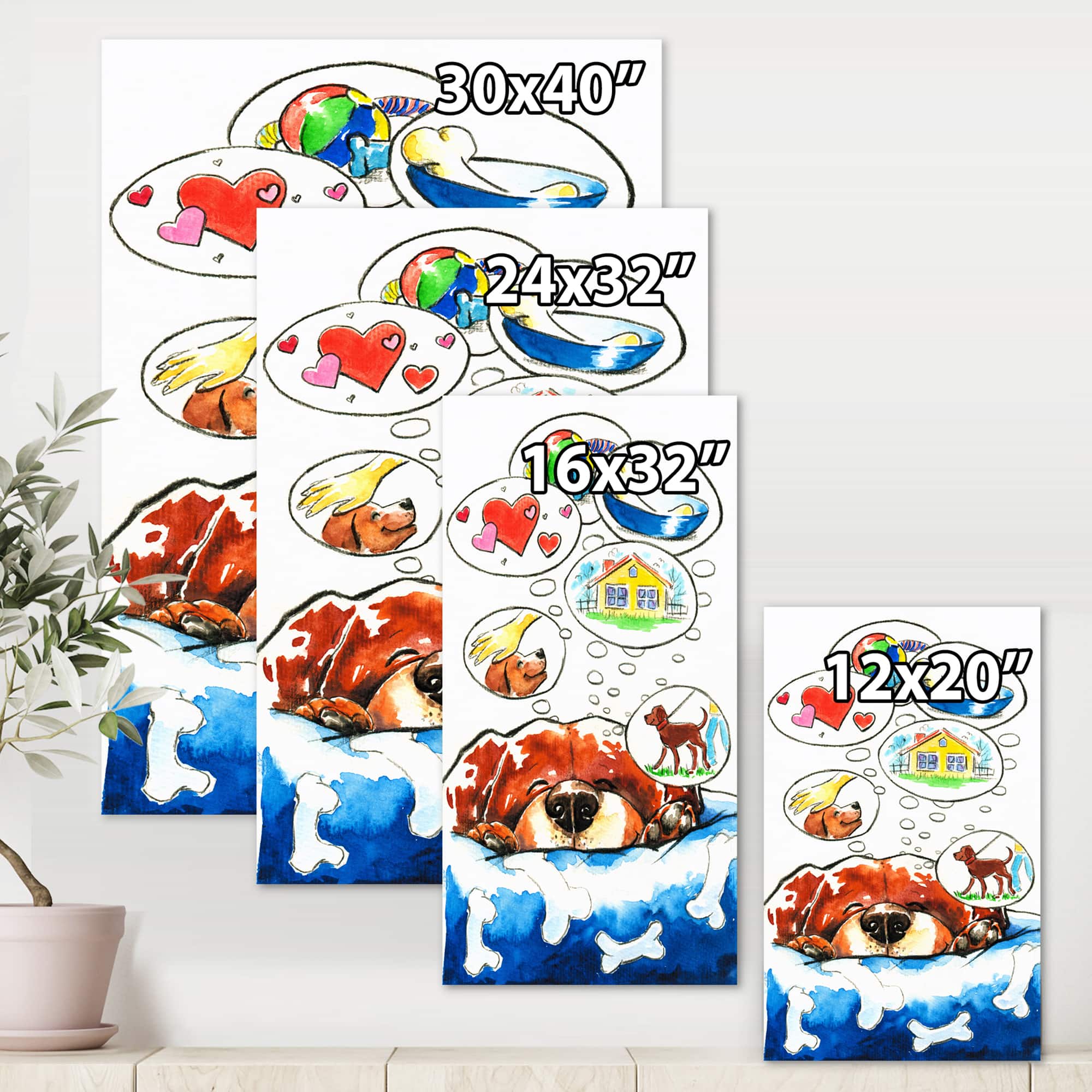 Designart - Dog Dreams - Children's Art Canvas Wall Art Print