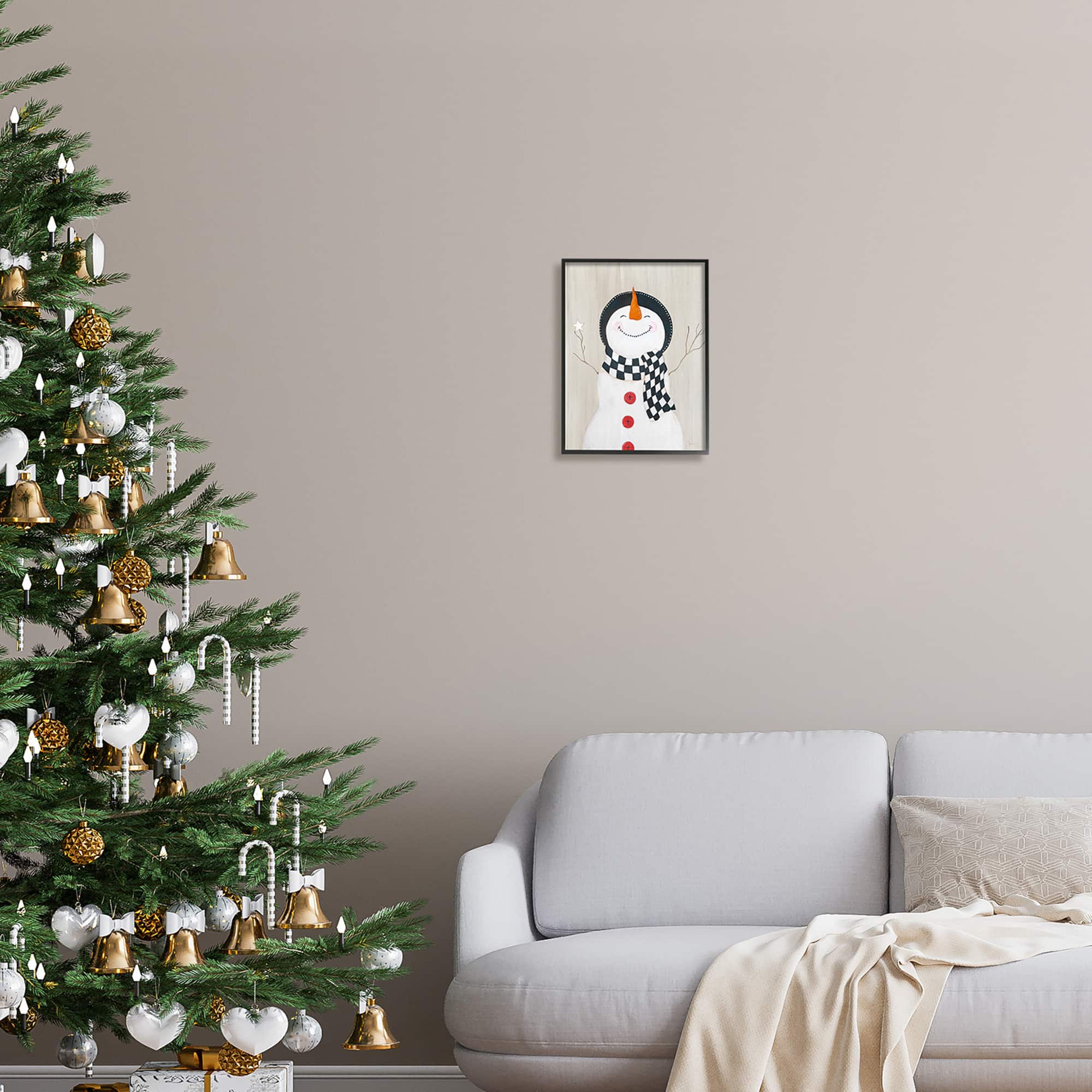 Stupell Industries Happy Smile Winter Snowman Framed Giclee Art