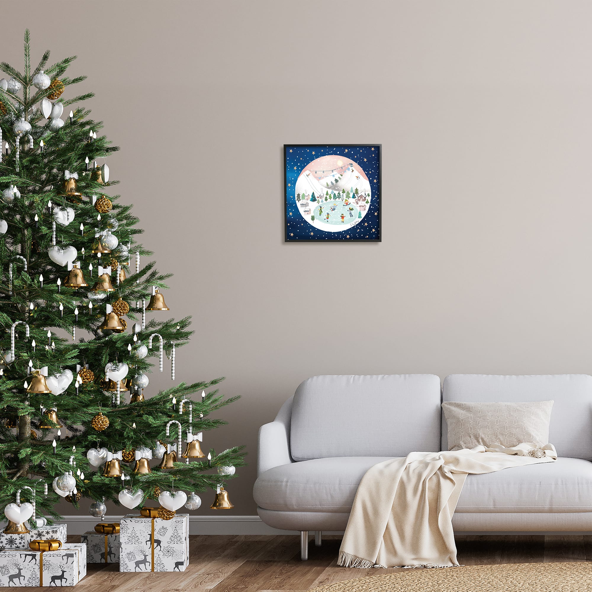 Stupell Industries Ice Skating Christmas Snow Scene Framed Giclee Art