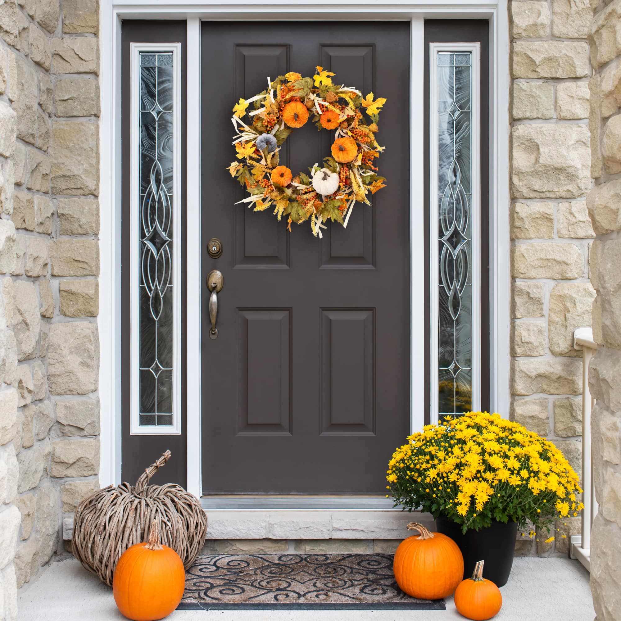 24" Velvet Pumpkins & Wheat Fall Harvest Wreath