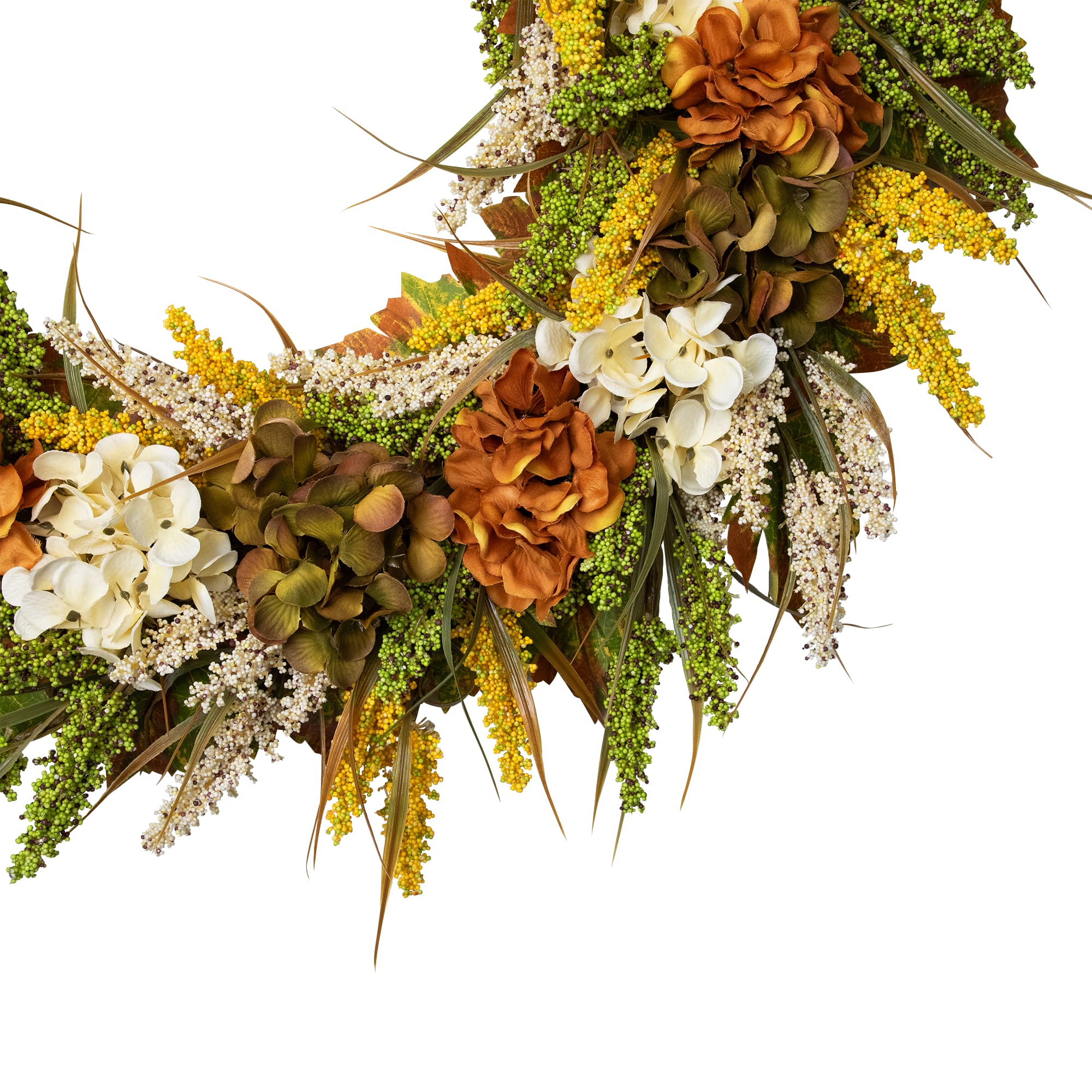 28" White & Orange Hydrangea Artificial Fall Harvest Twig Wreath