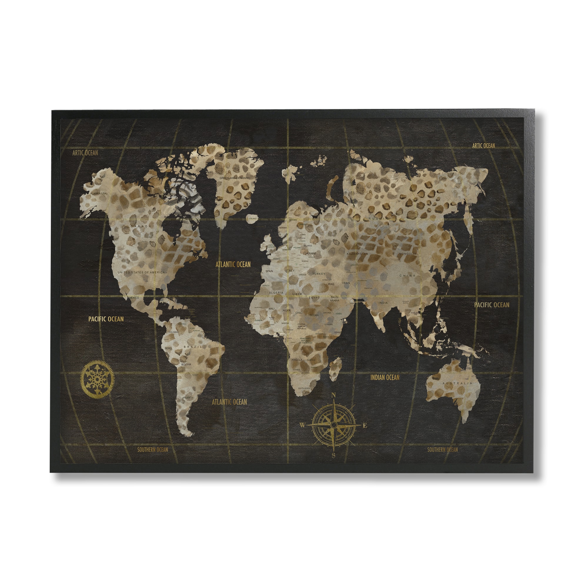 Stupell Industries Giraffe Animal Pattern Atlas Map Compass Framed Giclee Art