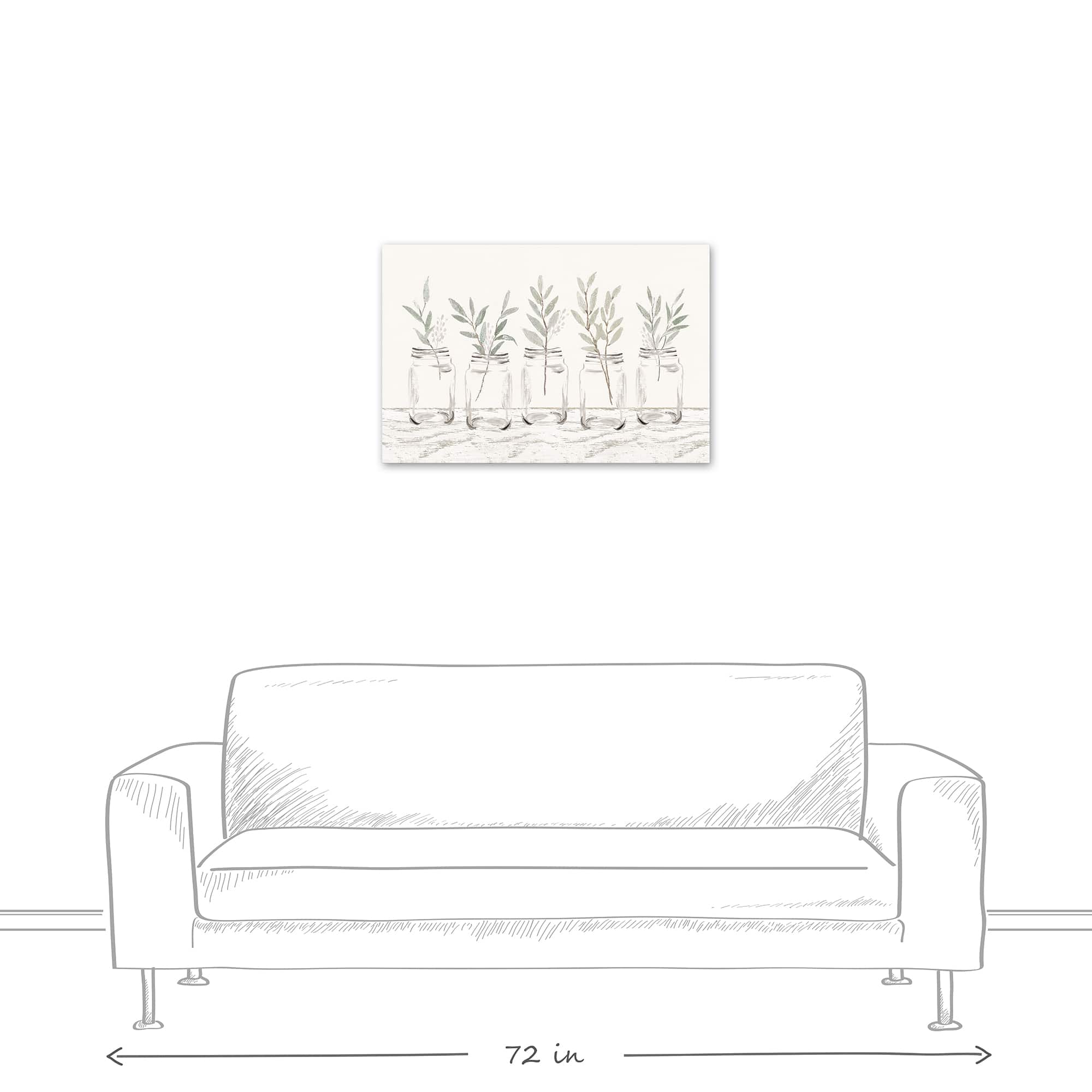 Greenery In Mason Jars 30" x 20" Canvas Wall Art