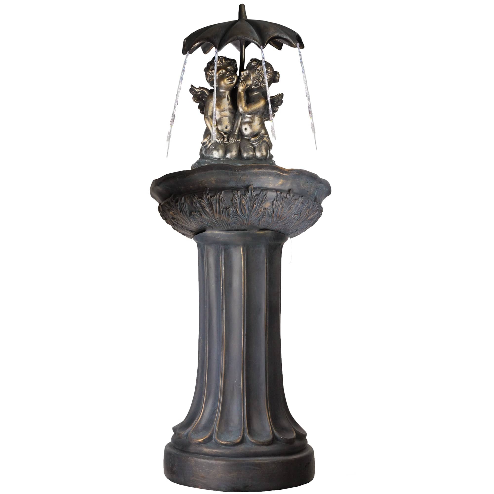 45" Bronze Cherubs Holding an Umbrella Outdoor Water Fountain
