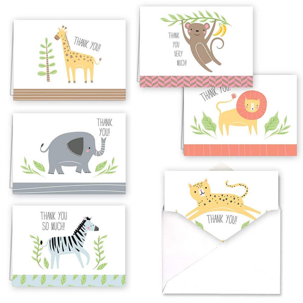 JAM Paper Cuddly Critters Blank Thank You Cards Set, 36ct.