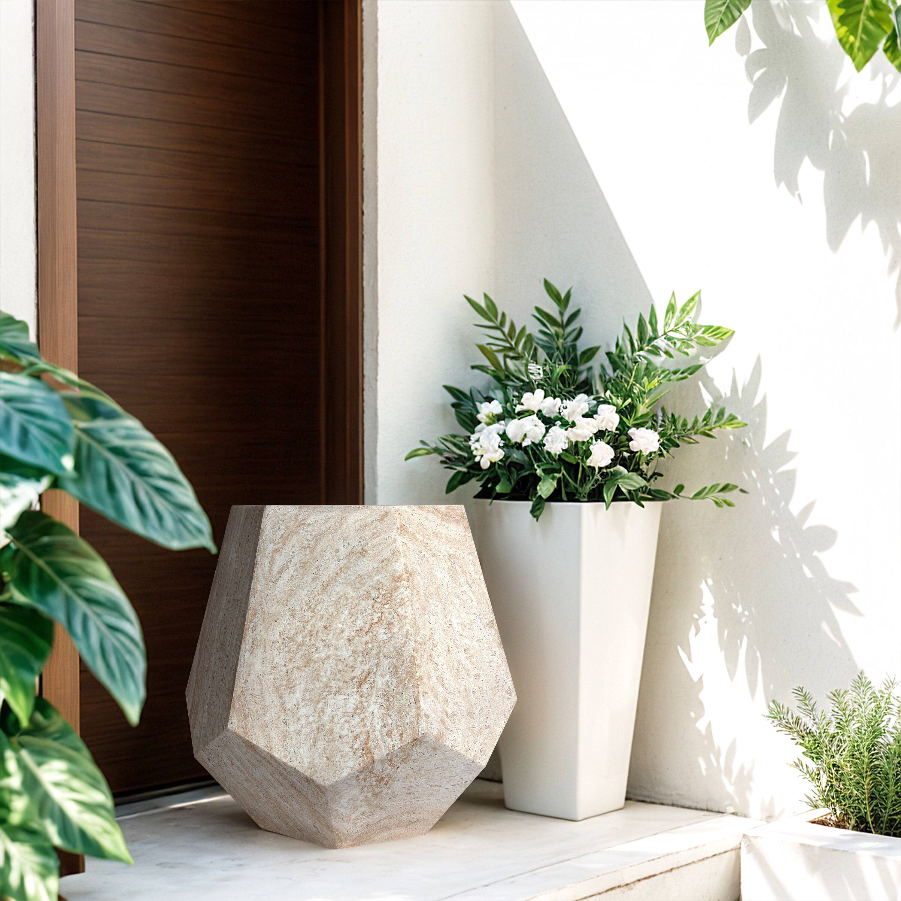 Empire Art Direct 20" Hexagonal Travertine Stone Finish MGO Side Accent Table