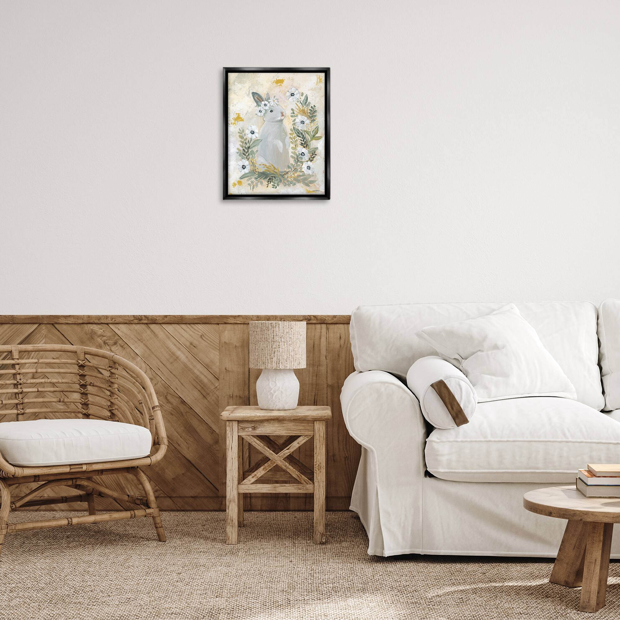 Stupell Industries Bunny with White Blooms Floating Frame Wall Art