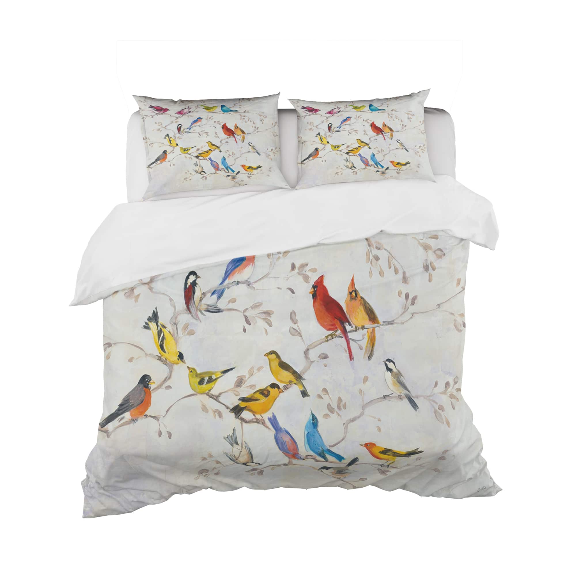 Designart 'Multi-Color Bird on Tree' Traditional Bedding Set - Duvet Cover & Shams