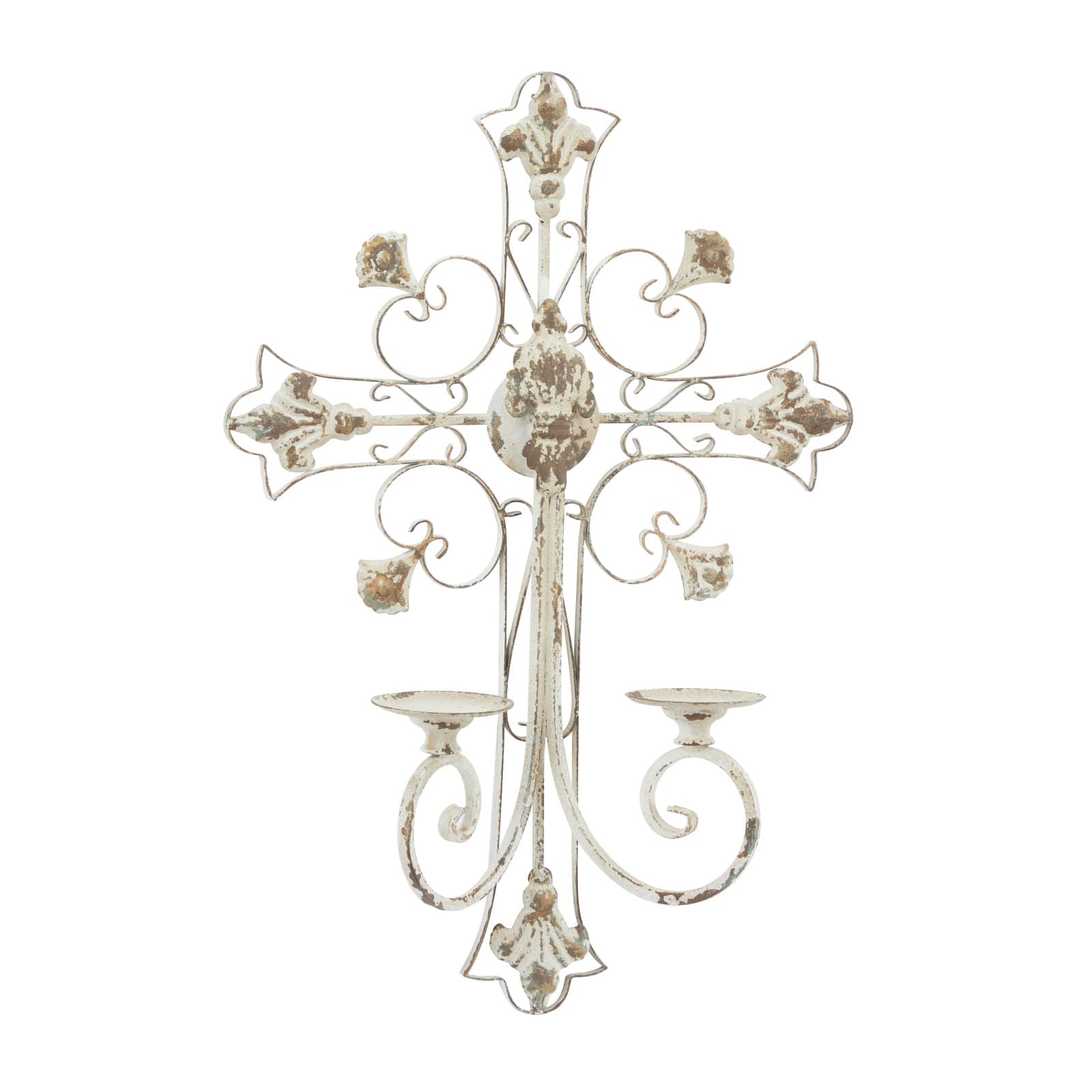 White Iron French Country Wall Sconce, 24" x 17" x 5"
