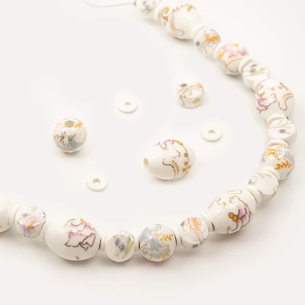 Jesse James Beads White & Pink Floral Ceramic Bead Mix