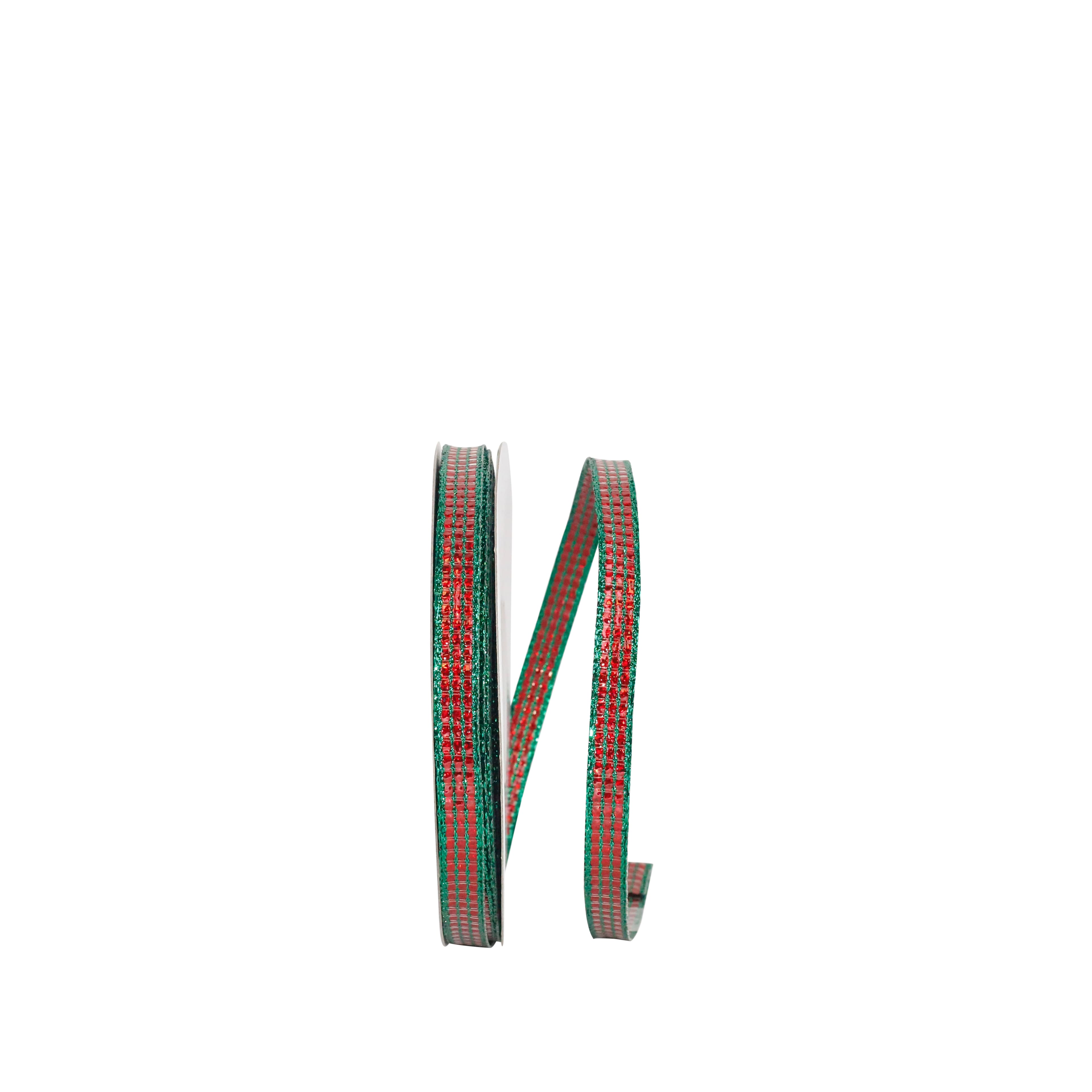 JAM Paper 3/8" x 25yd. Red & Green Metallic Shimmer Block Stripes Ribbon
