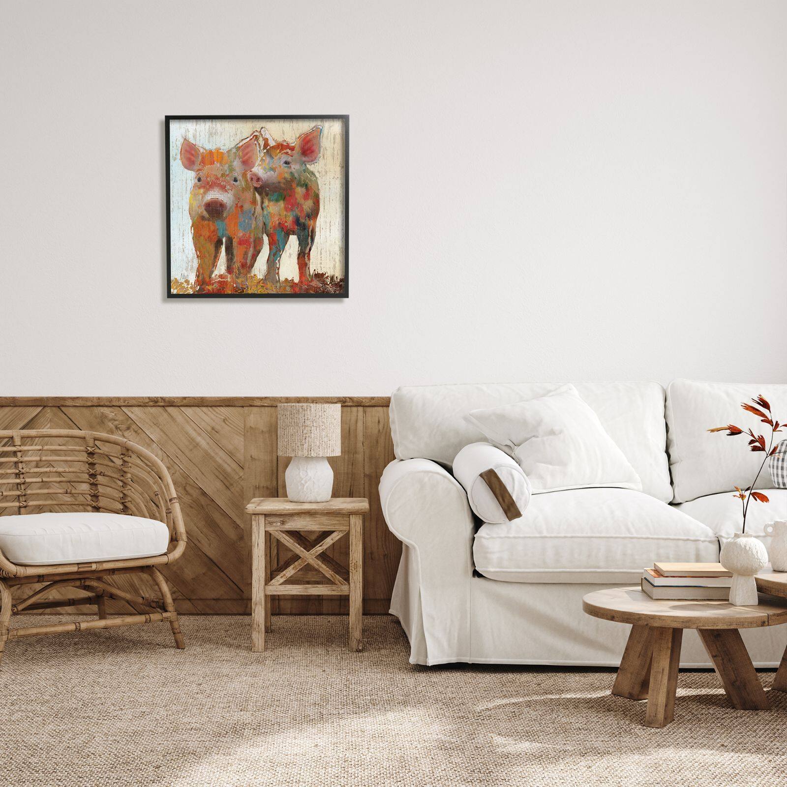 Stupell Industries Rustic Farm Pigs Abstract Contemporary Patchwork Pattern Framed Wall Art