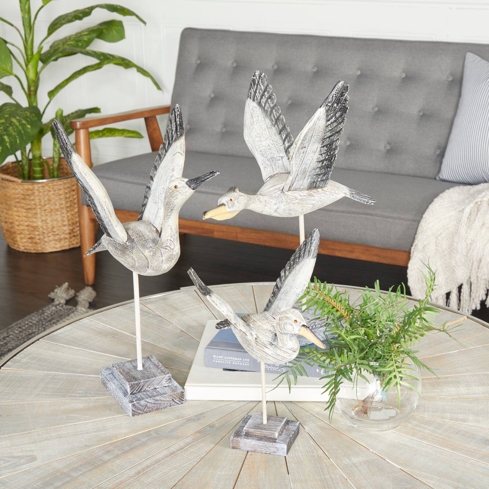 Set of 3 Grey Pine Coastal Sculpture, 14" x 14" x 11"