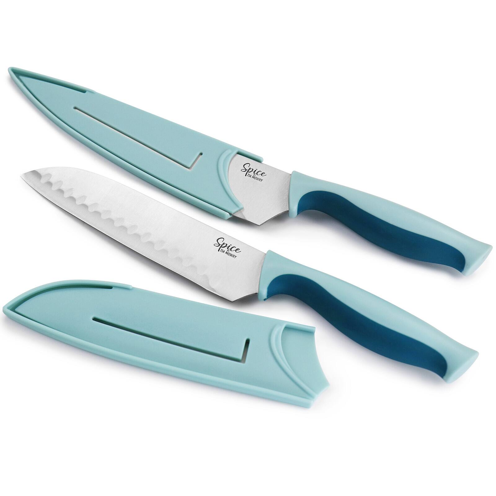 Spice by Tia Mowry Savory Saffron Blue & Pink 10 Piece Knife and Cutting Board Cutlery Set