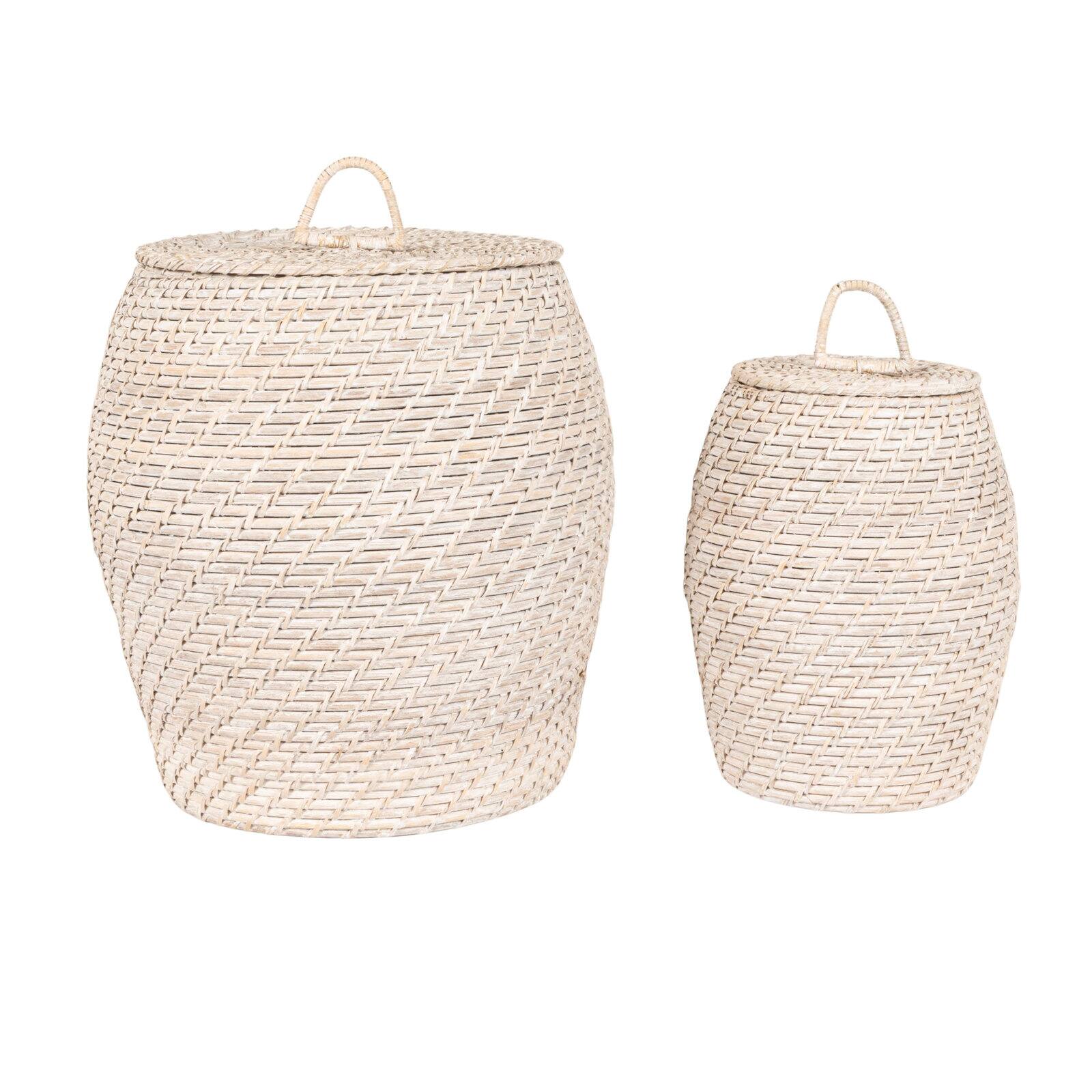 Hello Honey® Whitewashed Rattan Basket with Lids Set