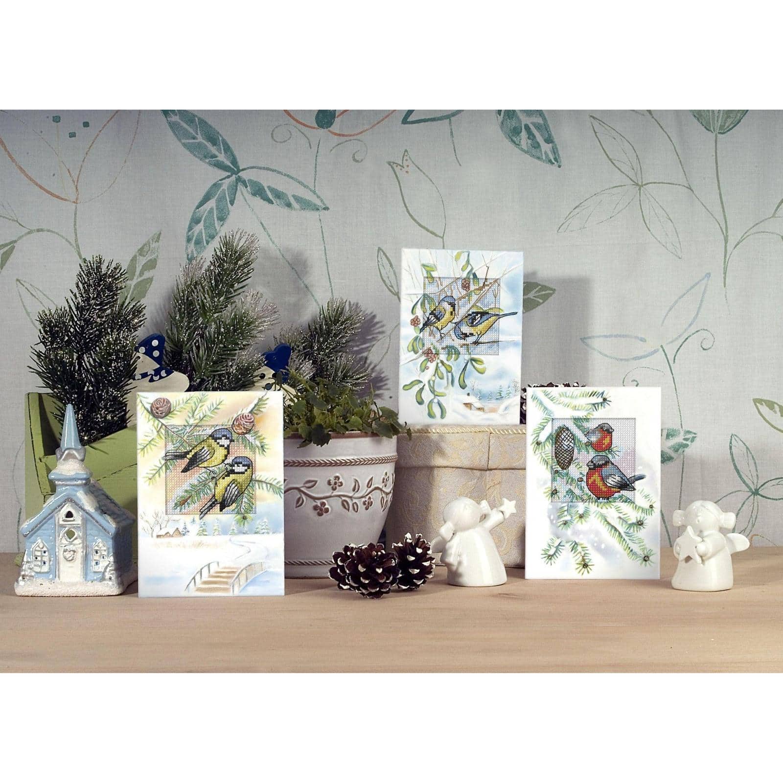 Orchidea Complete Counted Cross Stitch Kit - Greetings Card Blue Titmice