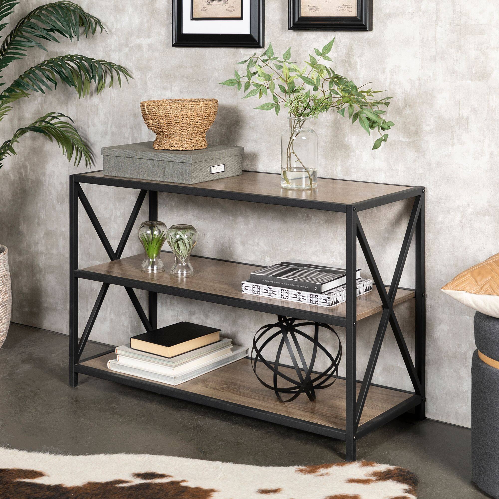 Walker Edison Driftwood X-Frame Industrial Wood Bookshelf