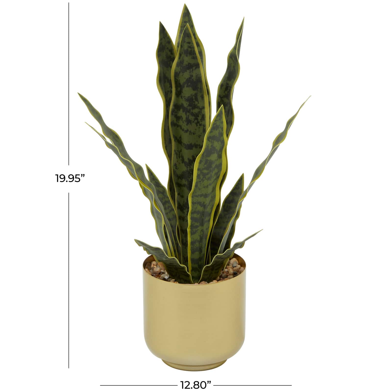 20" Green Snake Faux Foliage Artificial Plant with Gold Porcelain Pot