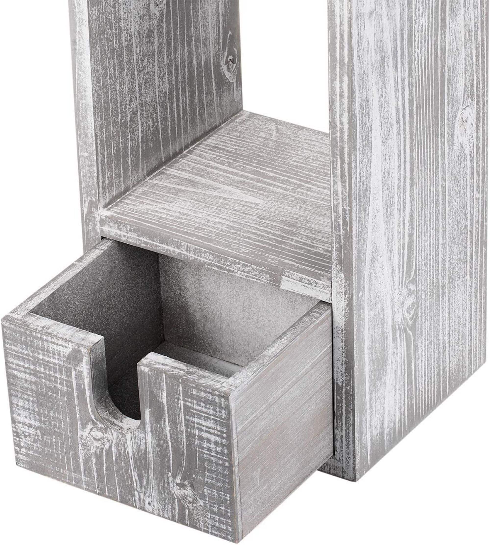 Rustic White Toilet Paper Dispenser with Storage & Drawer
