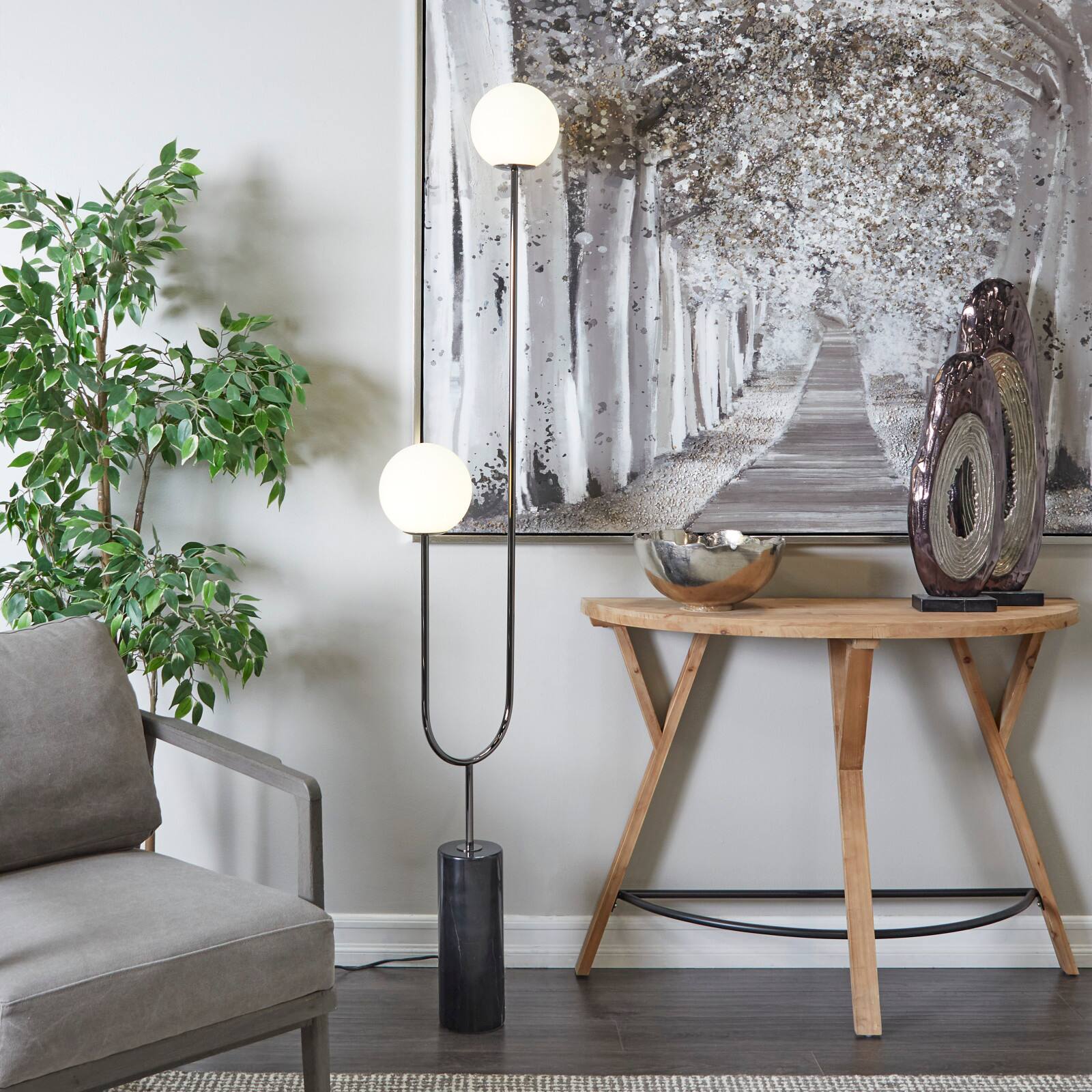 73" 2 Orb Light Floor Lamp with Marble Base
