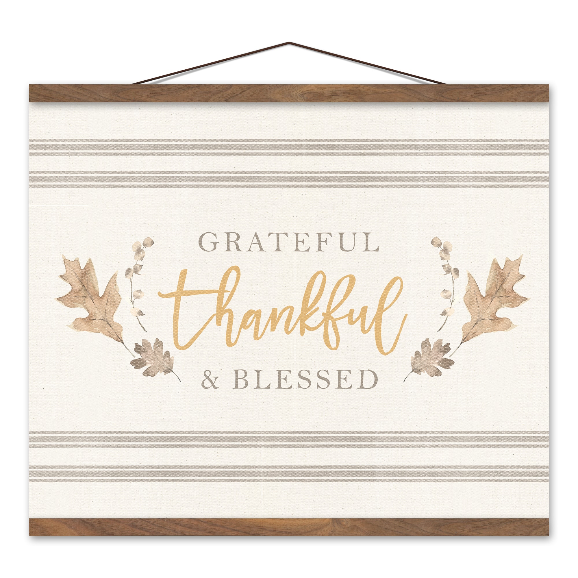 Grateful Thankful Blessed Stripes Teak Hanging Canvas