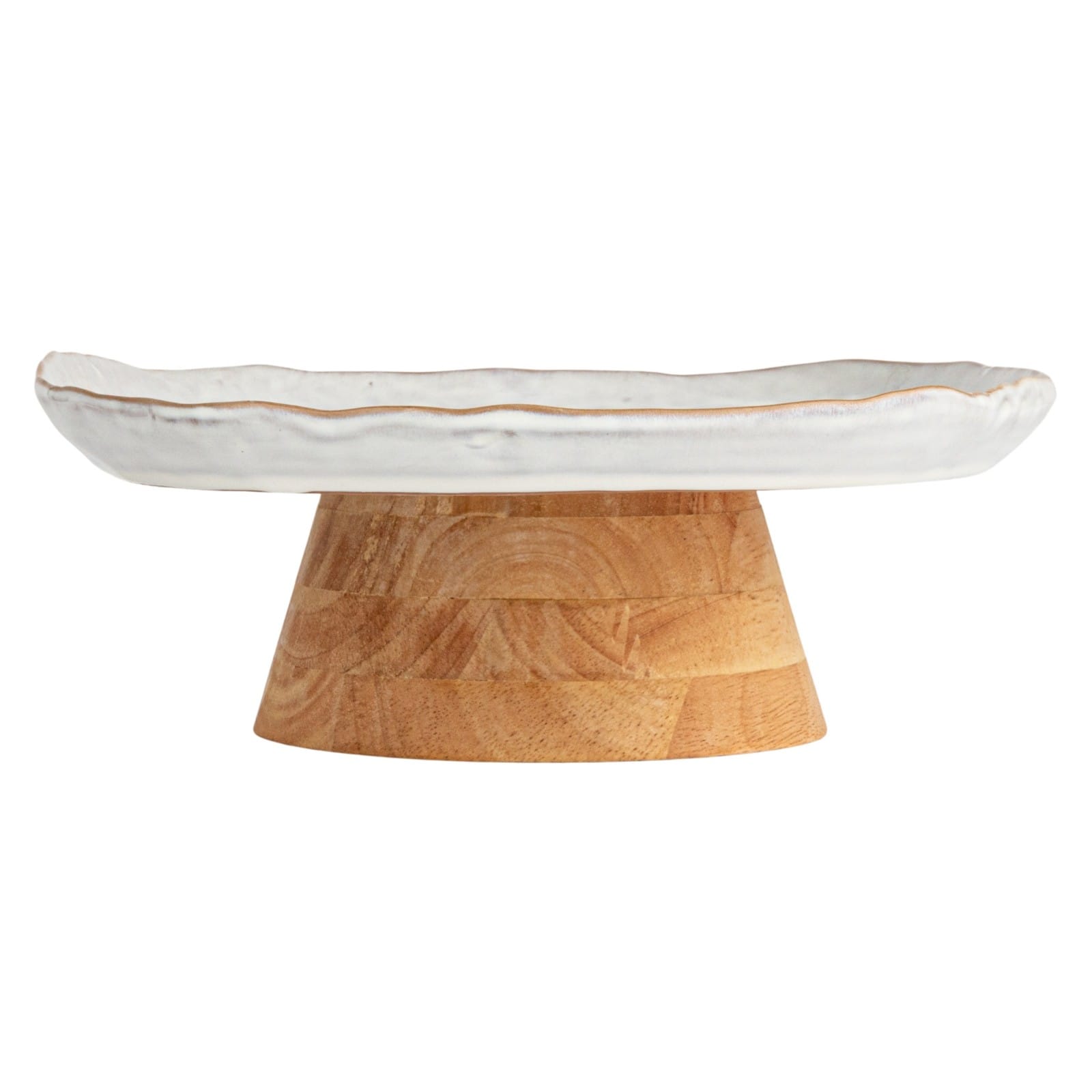 Hello Honey® 13.75" Acacia-Base White Stoneware Elegance Pedestal