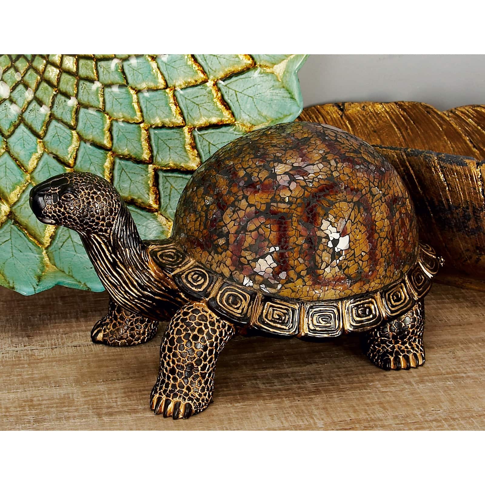 Brown Polystone Coastal Sculpture, Turtle 6" x 11" x 6"