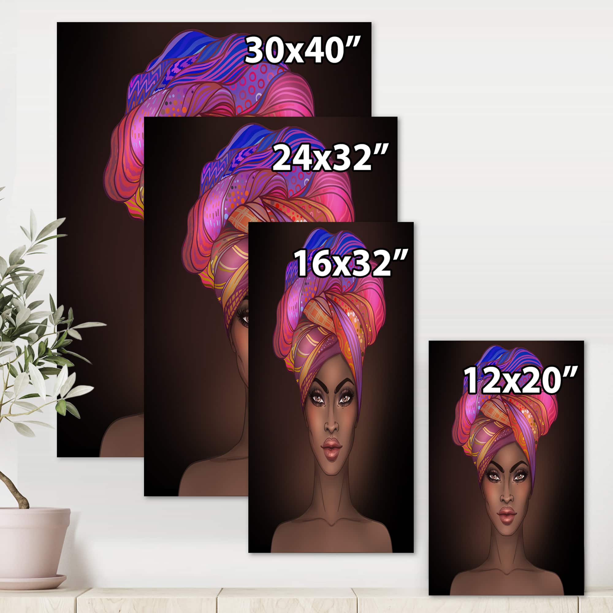 Designart - African American Woman with Turban VI - Modern Canvas Wall Art Print