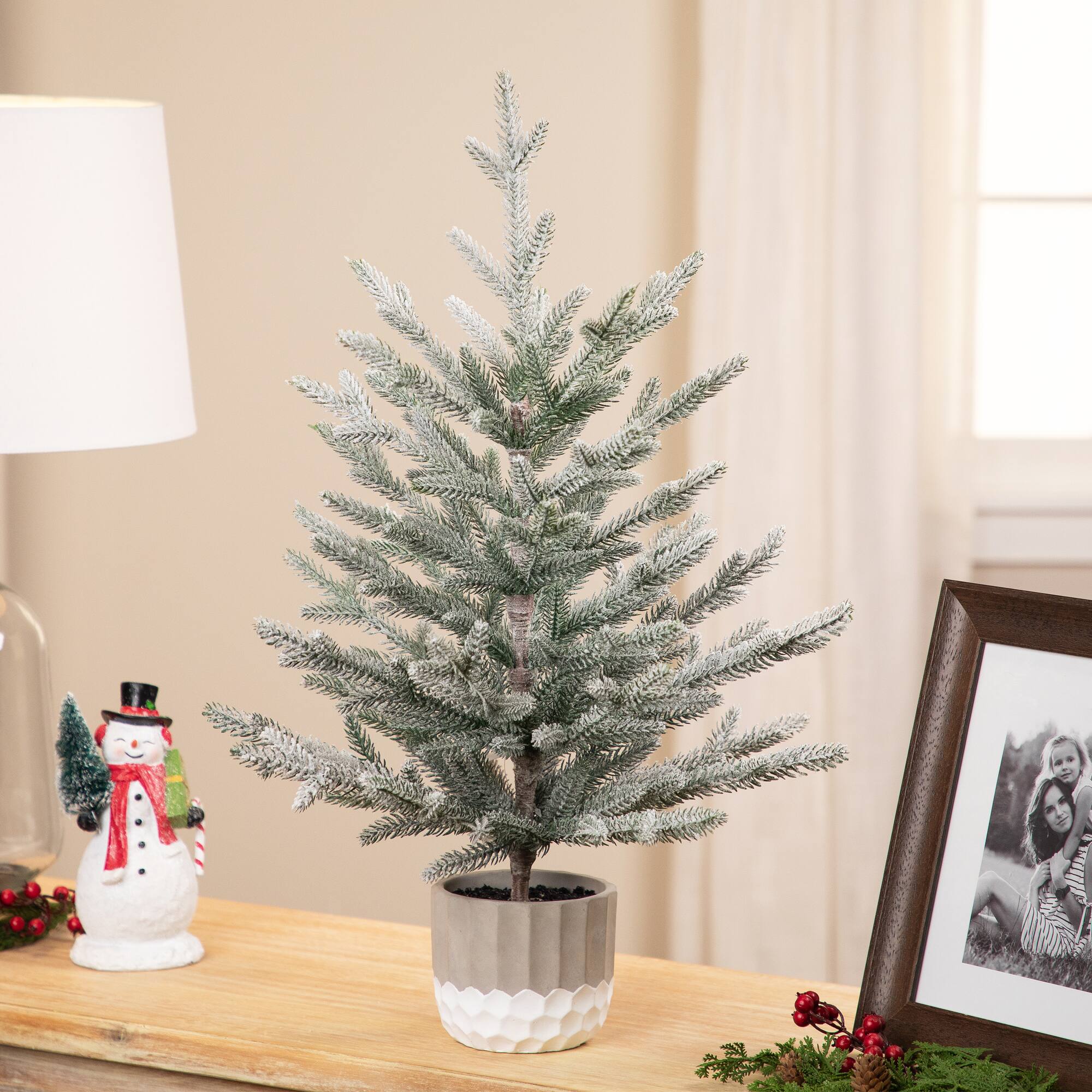 Northlight 26" Unlit Flocked Potted Artificial Christmas Snowy Tree