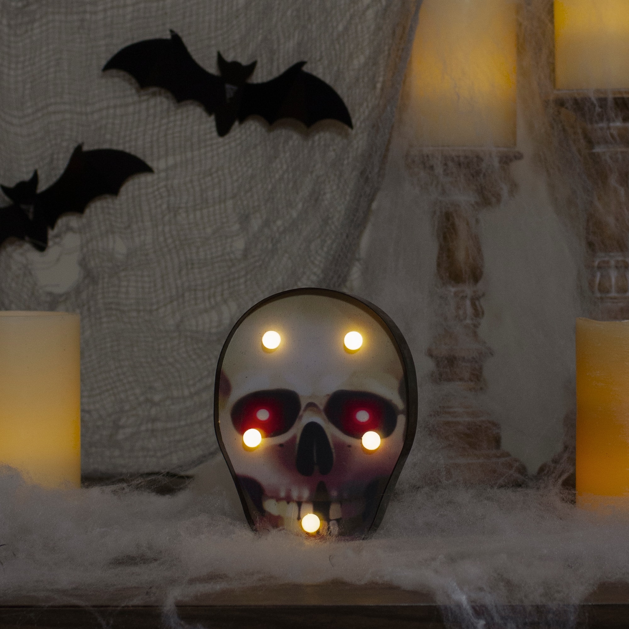 7" Lighted Black & Red Skull Halloween Decoration