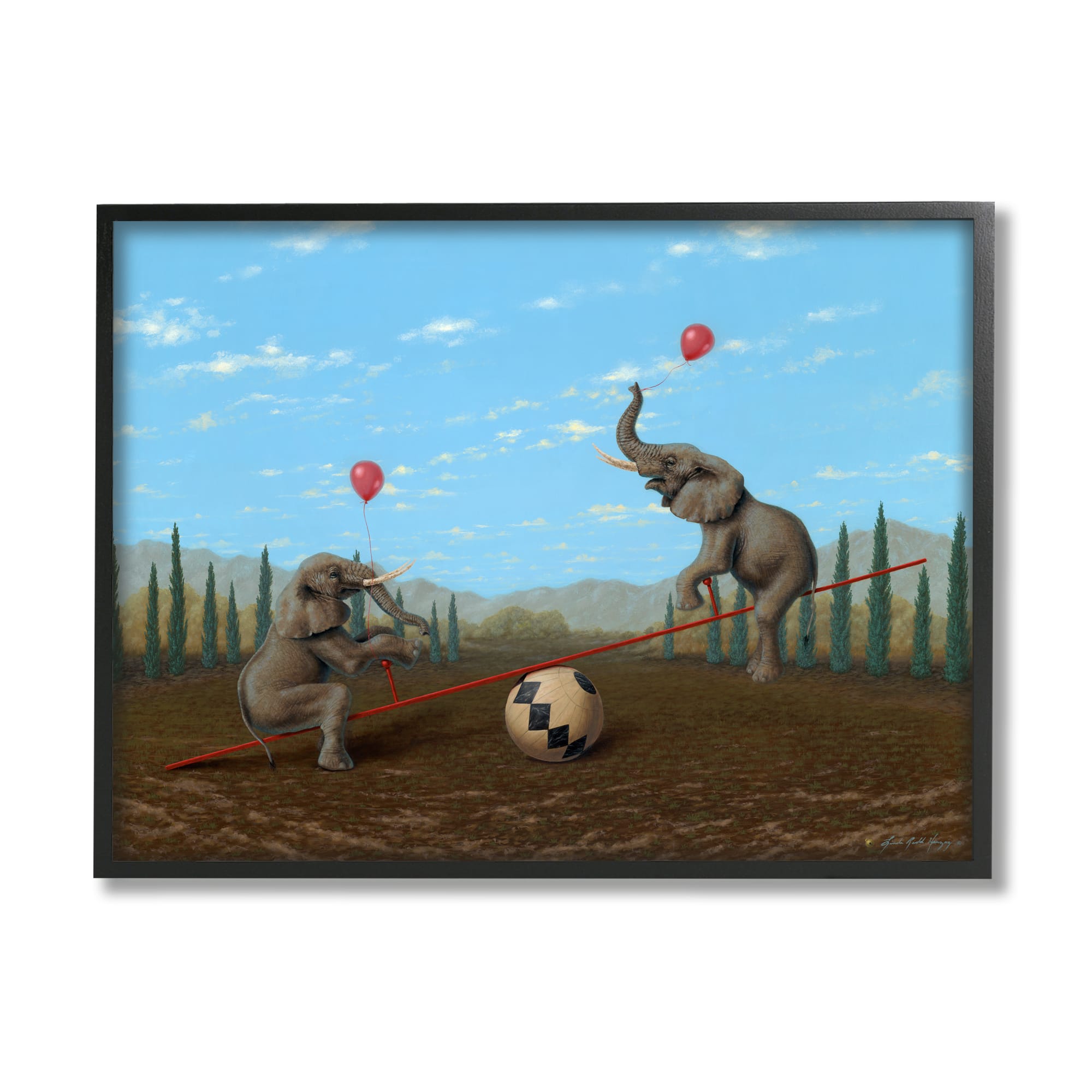 Stupell Industries Vintage Circus Elephant Balancing Ball Act Framed Wall Art