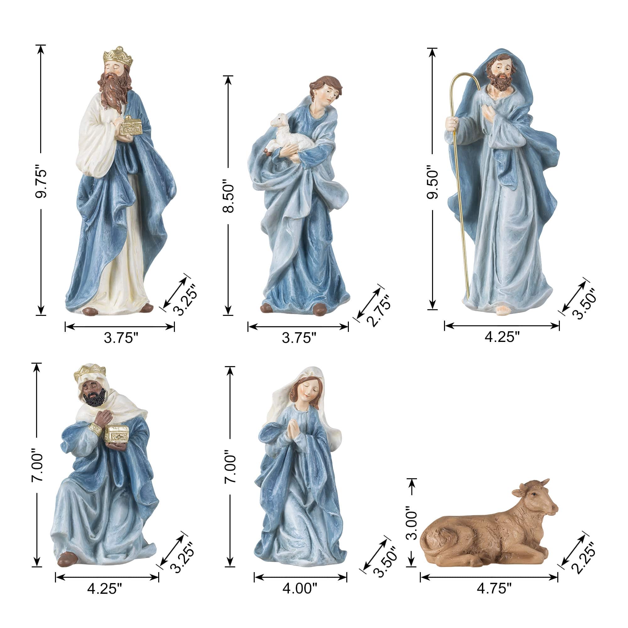 Glitzhome® 10-Piece 9.75" Celestial Blue Resin Christmas Nativity Figurine Set