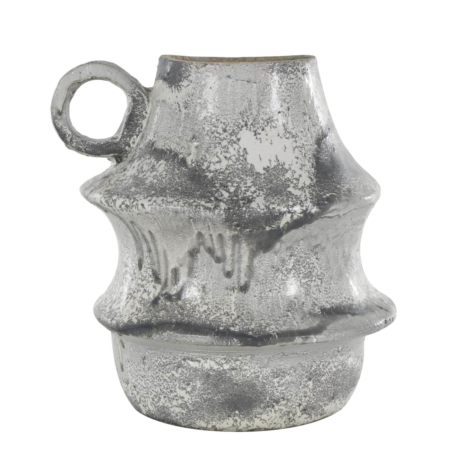 15" Light Gray Textured Paper Mache Fluted Vase with Ring Handle