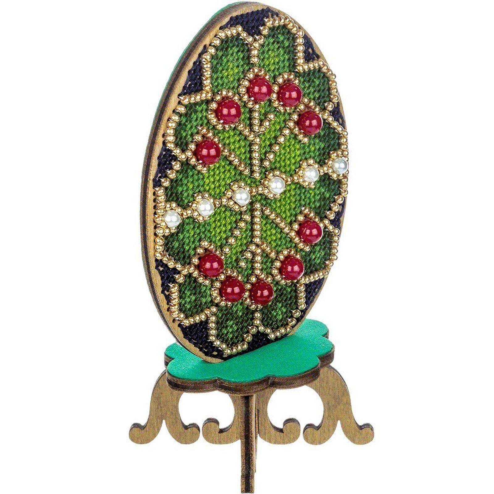 Wonderland Crafts Beaded Green Easter Egg Cross Stitch on Wood Kit