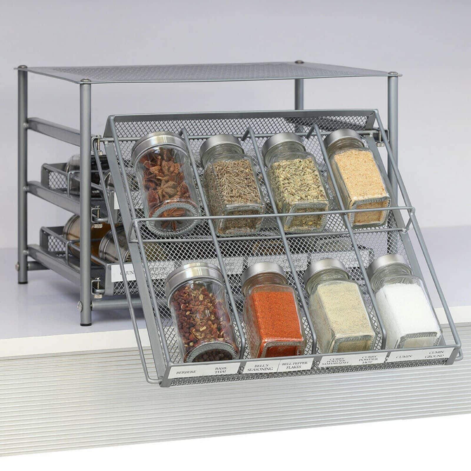 NEX™ 3-Tier 24-Bottle Metal Spice Rack with Drawer Organizer