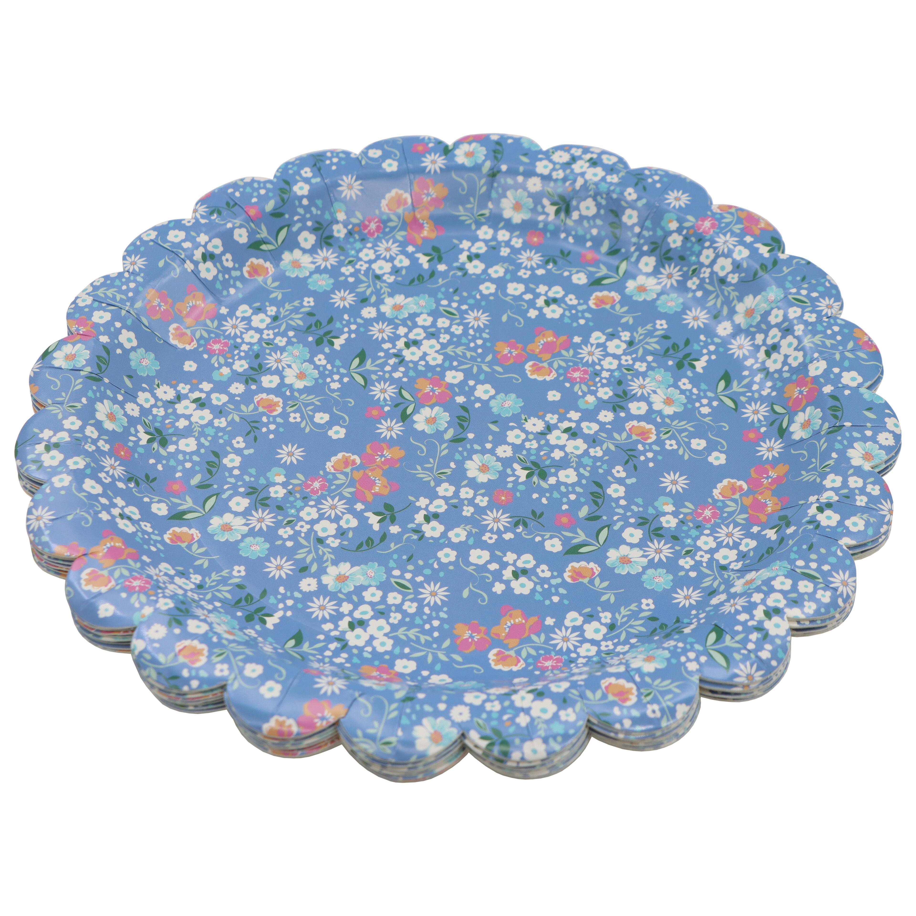 Next Chapter 9" Scalloped Blue Floral Paper Dinner Plates, 10ct. by Celebrate It™