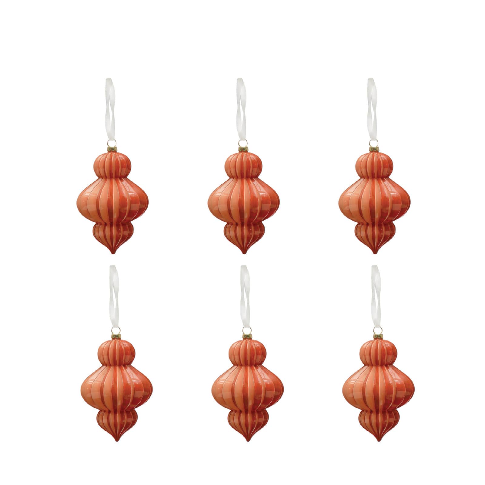 Hello Honey® 6.25" Opaque Coral Glass Pleated Finial Ornaments, 6ct.