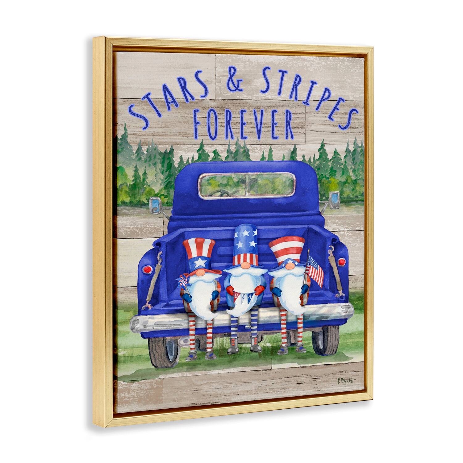 Stupell Industries Stars & Stripes Forever Americana Gnomes Floater Framed Art