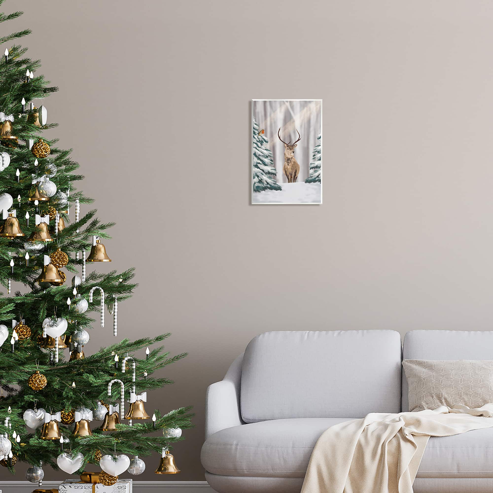 Stupell Industries Seasonal Deer Winter Landscape Wall Plaque Art