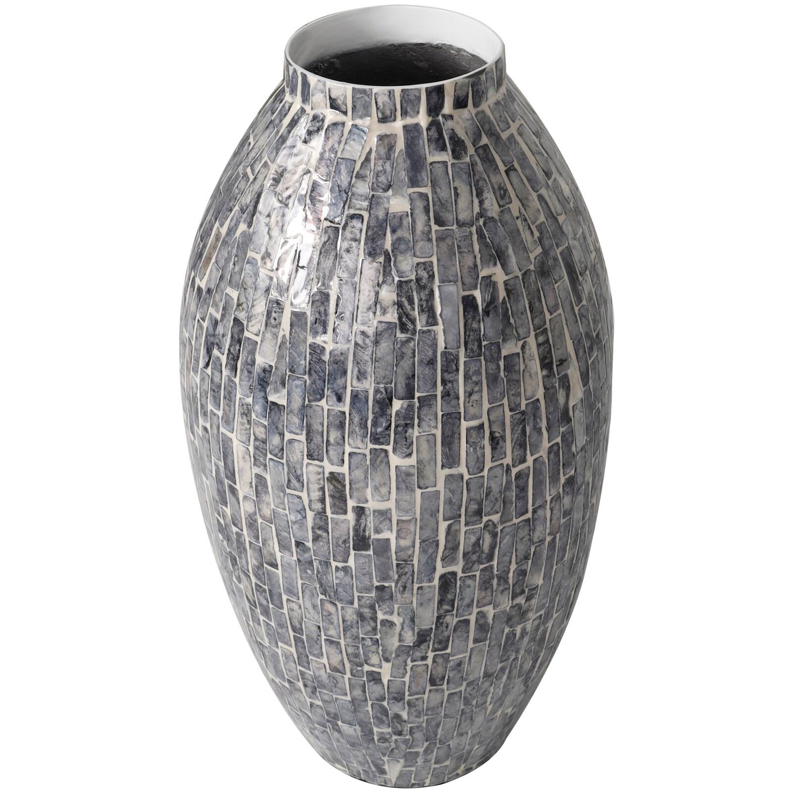 15" Gray Mother of Pearl Handmade Mosaic Inspired Vase