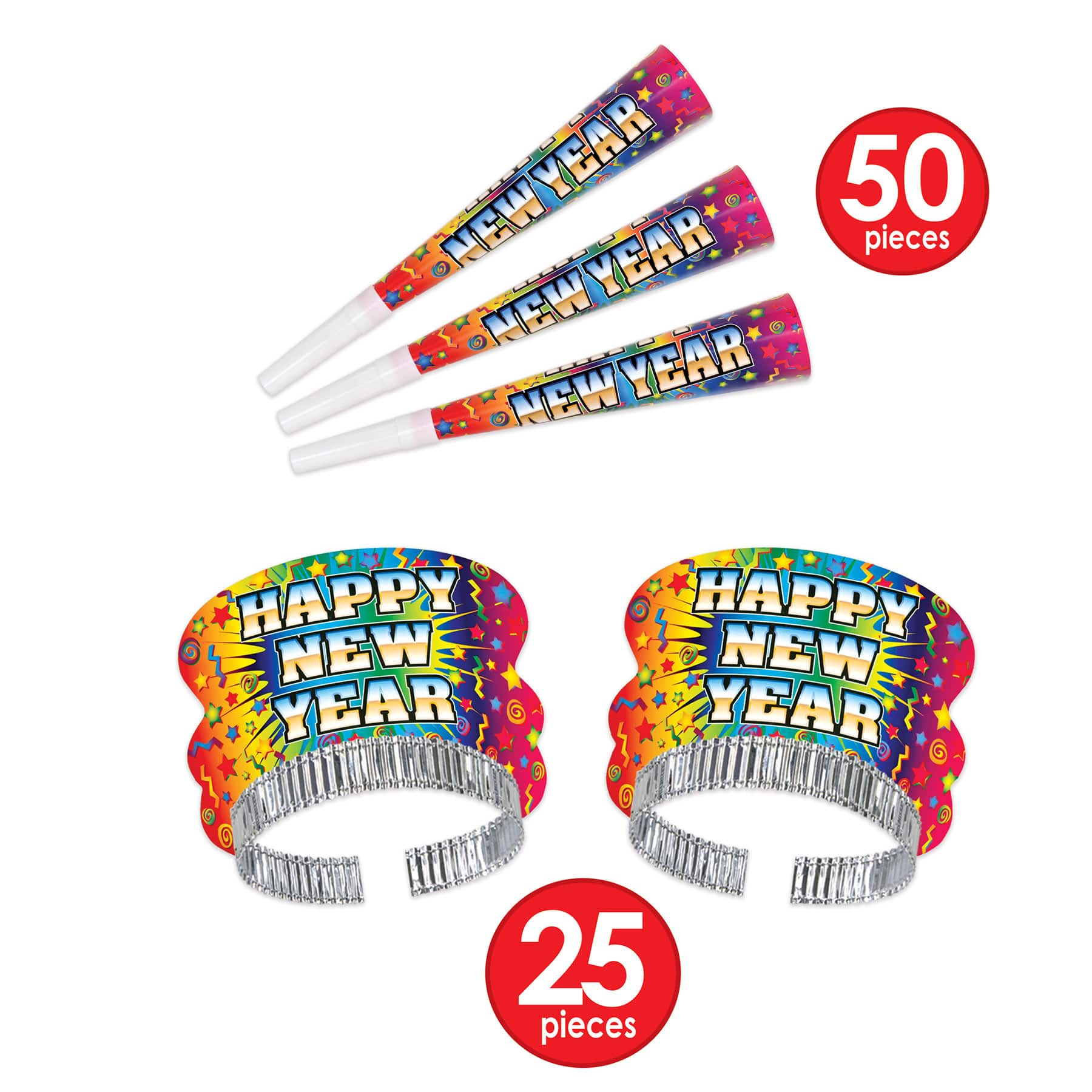 Beistle New Year Rainbow Blast Party Favor Kit for 50
