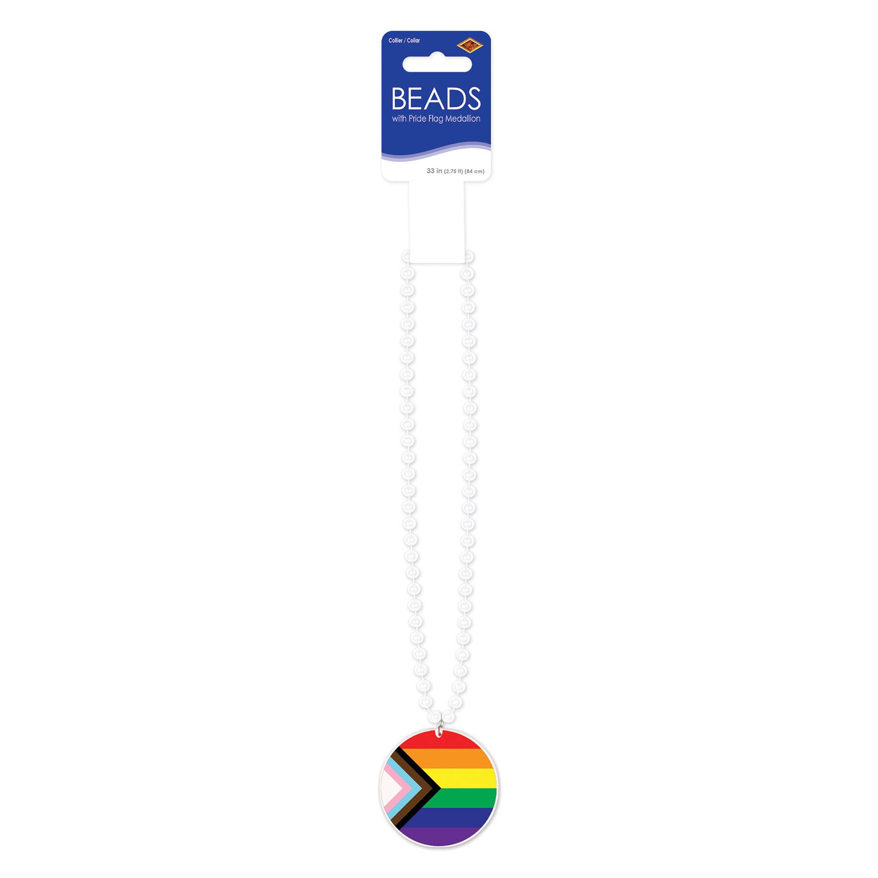 Beistle 33" Beads with Printed Pride Flag Medallions, 4ct.