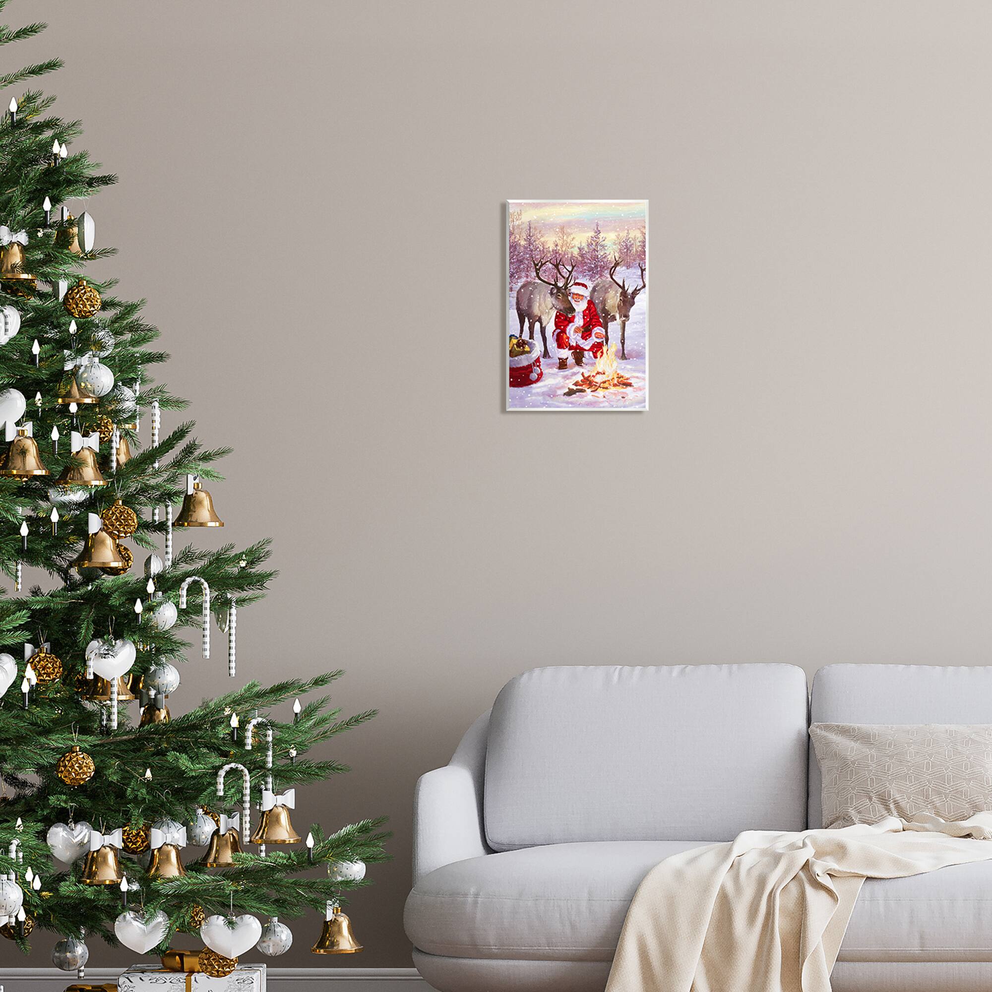Stupell Industries Santa & Reindeer Bonfire Scene Wall Plaque Art
