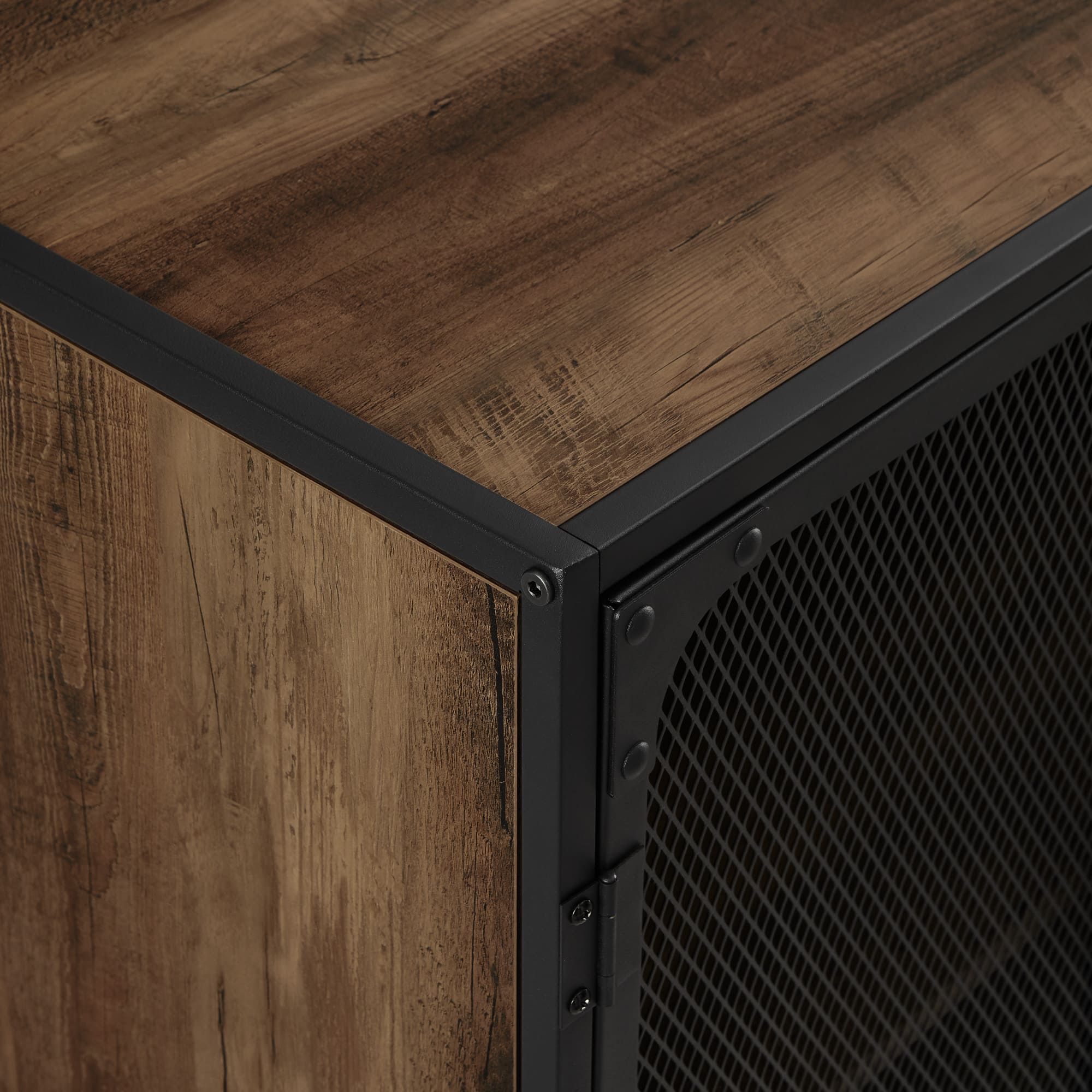 Walker Edison 30" Reclaimed Barnwood Industrial Mesh Metal Door Accent Cabinet