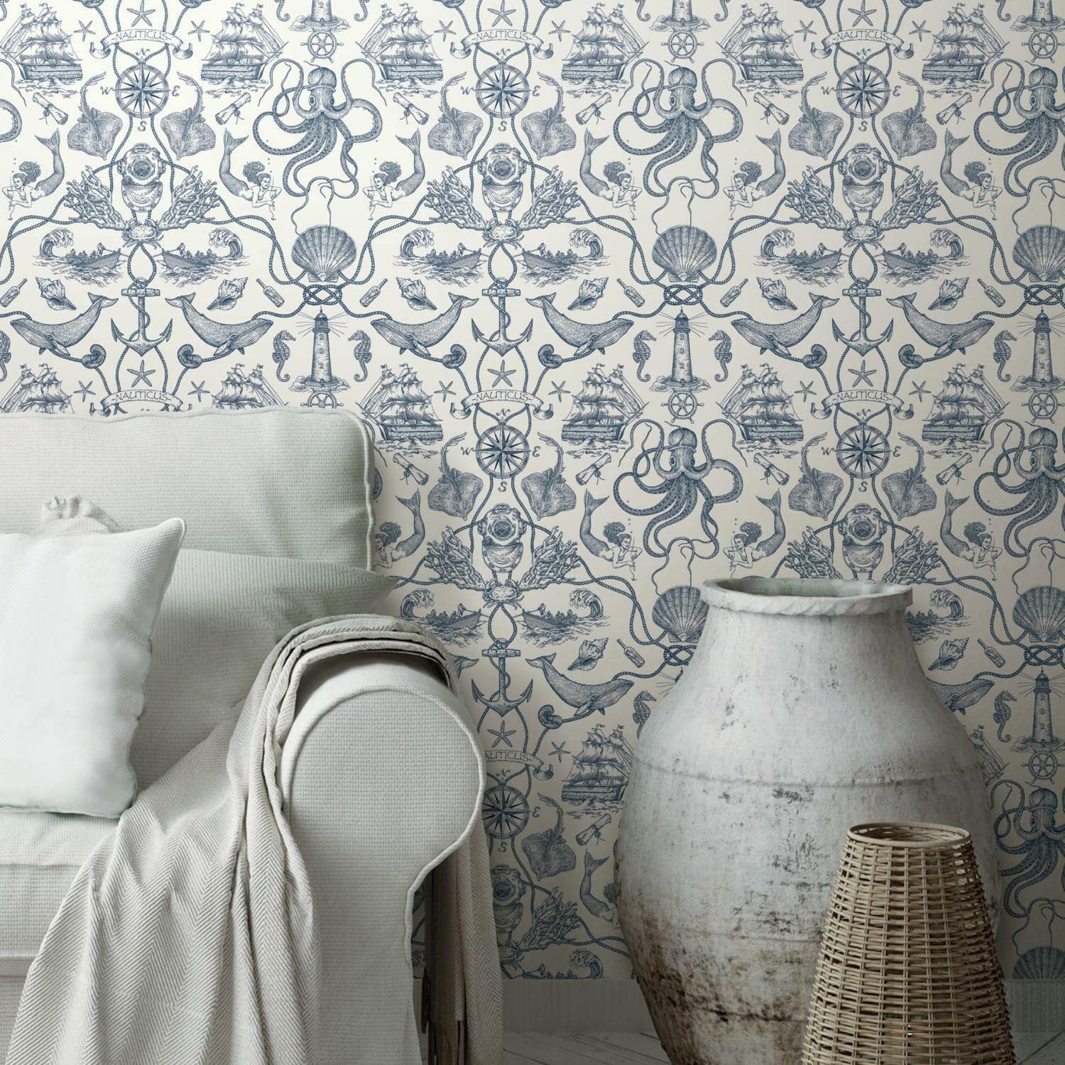 RoomMates Deep Sea Toile Peel & Stick Wallpaper