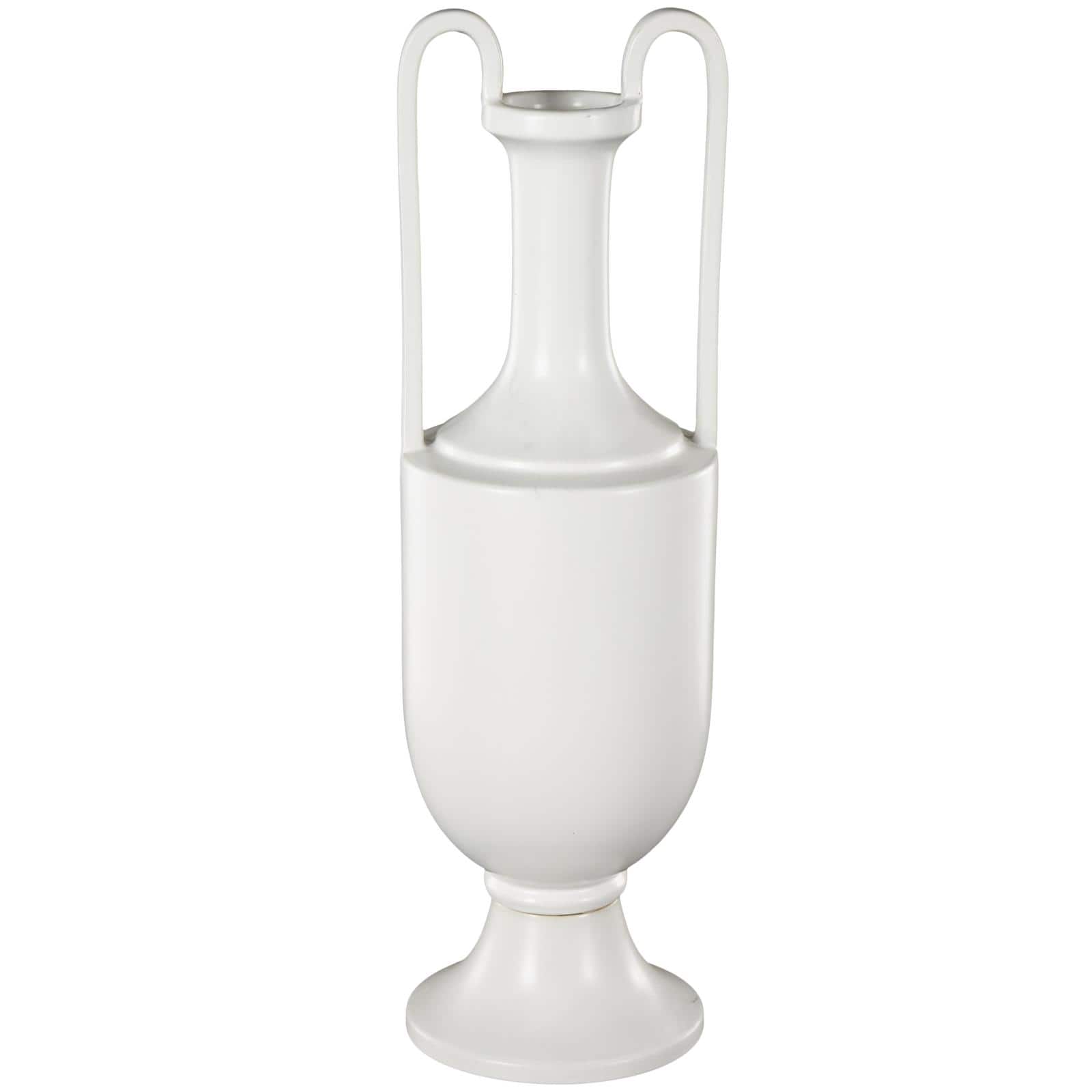 20" White Fluted Urn Shaped Ceramic Vase with Arch Handles