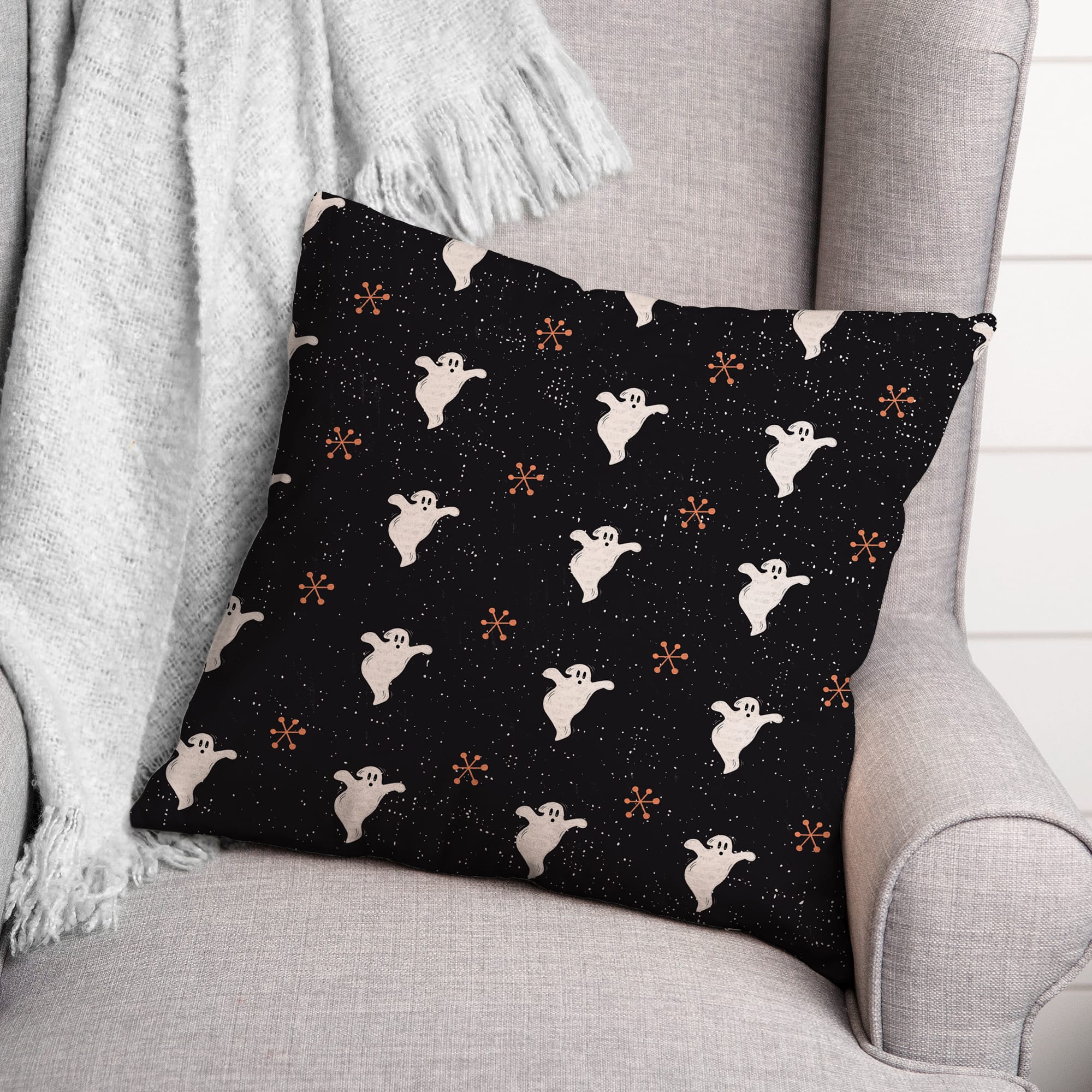 Retro Ghost Pattern Spun Poly Throw Pillow