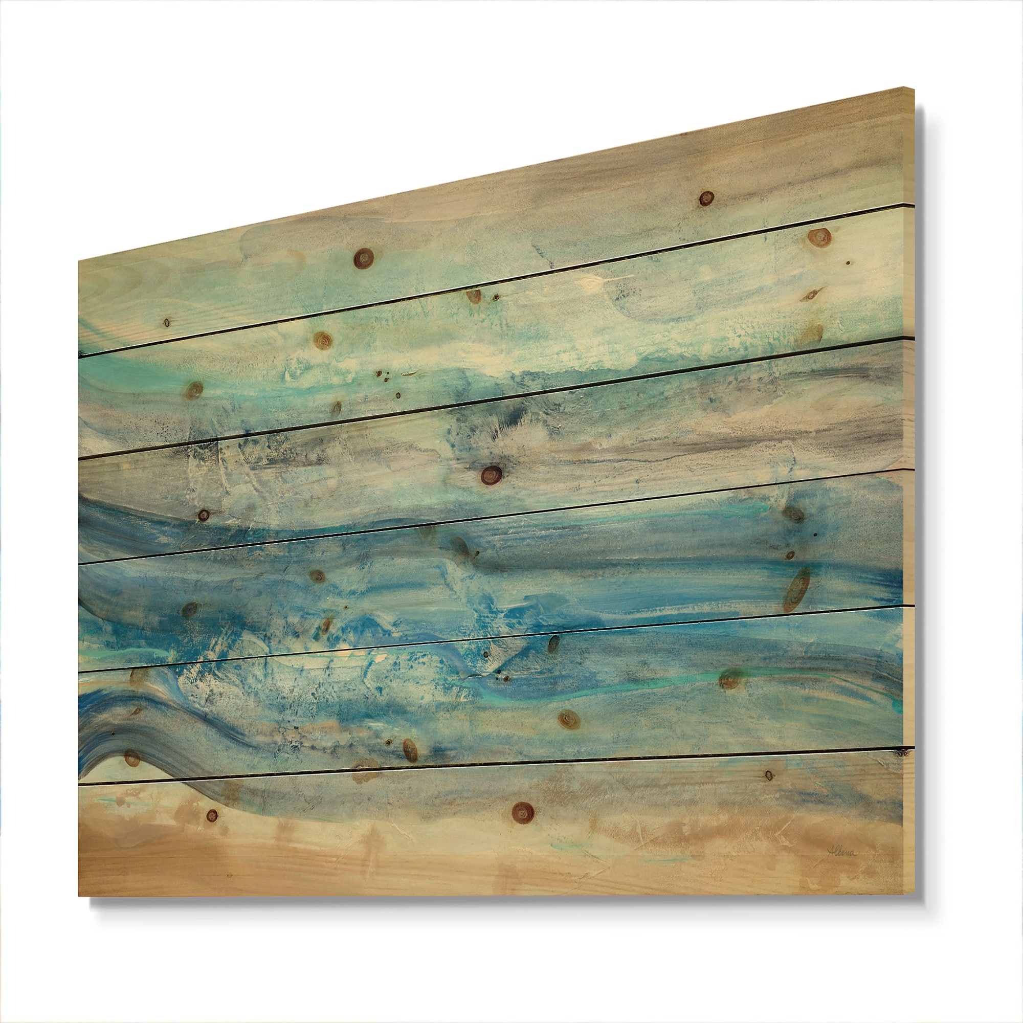 Designart - Ocean Mineral Waves - Nautical & Coastal Print on Natural Pine Wood