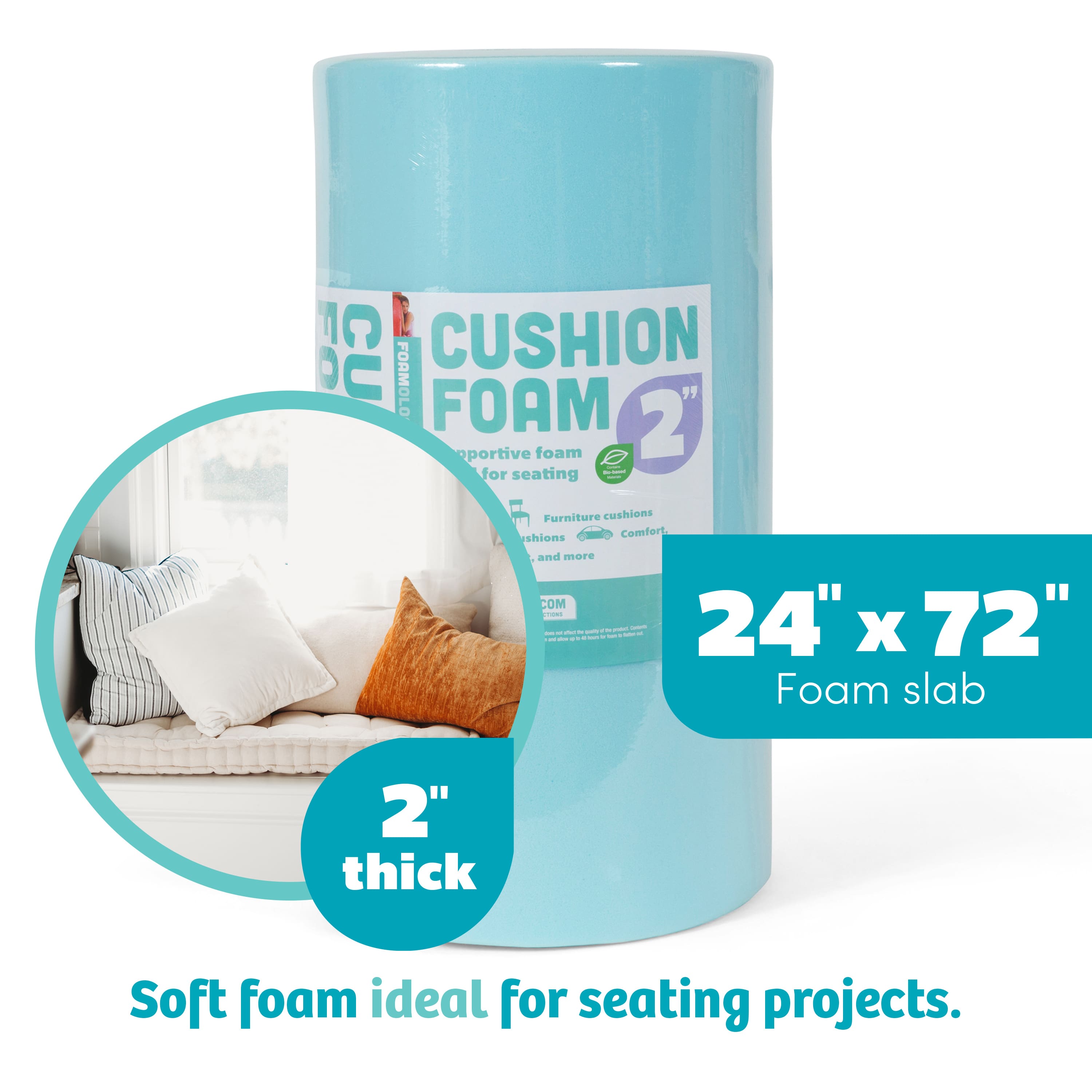 Fairfield™ Cushion Foam Slab, 24" x 72" x 2"
