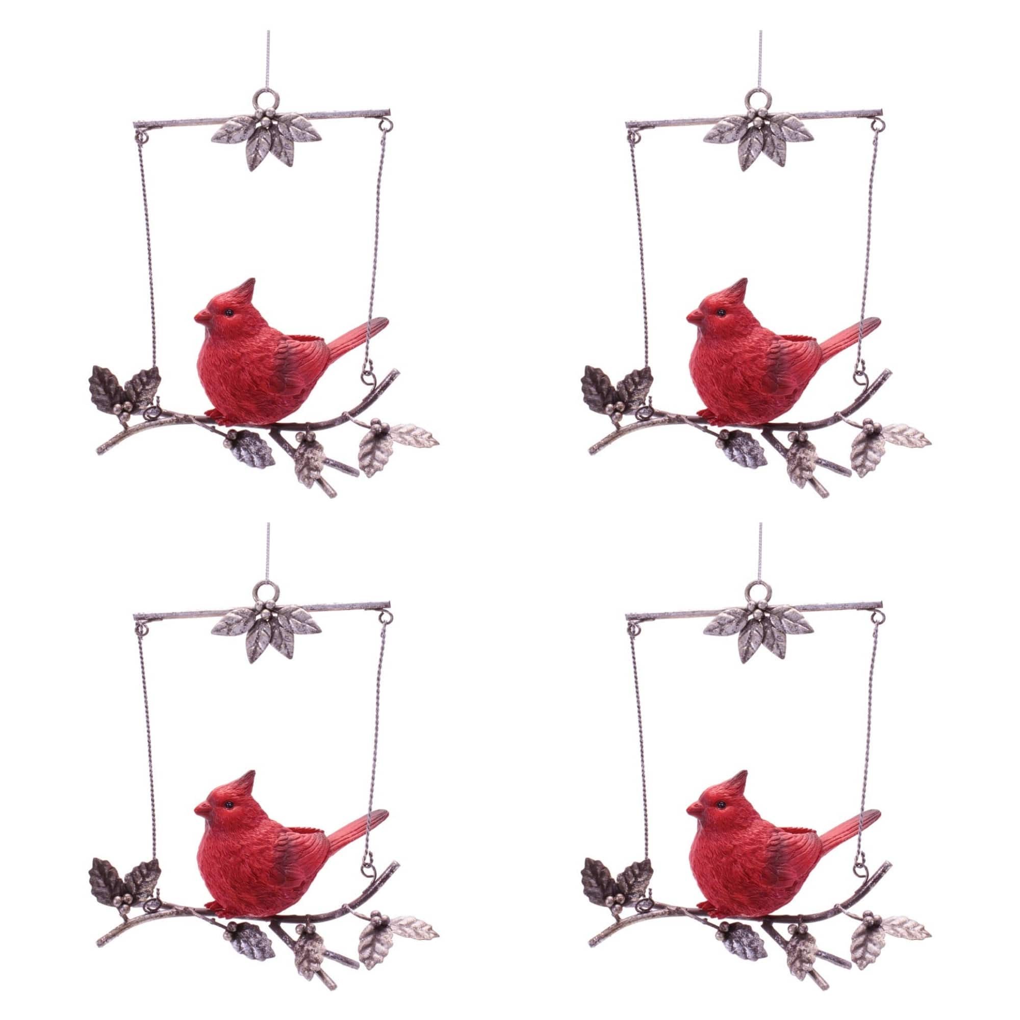 Melrose 7.25" Cardinal on Branch Ornaments, 4ct.